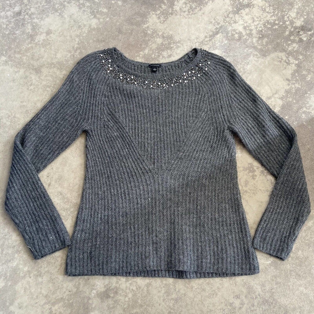 Ann Taylor Alpaca Blend Jeweled Collar Gray Sweater Womens Size‎ Large